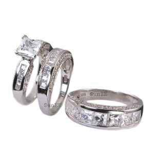 NEW 925 STERLING SILVER DIAMONDS HIS HERS WEDDING RINGS ENGAGEMENT RINGS SET